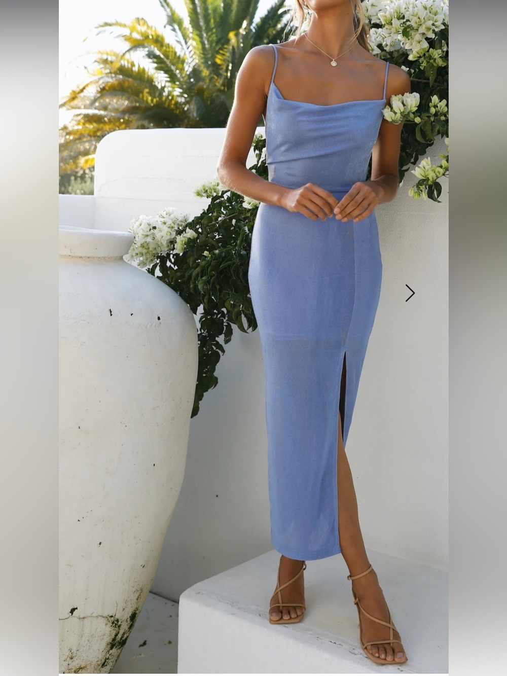 Hello Molly Light Blue Spaghetti Strap Maxi Dress with Side Slit